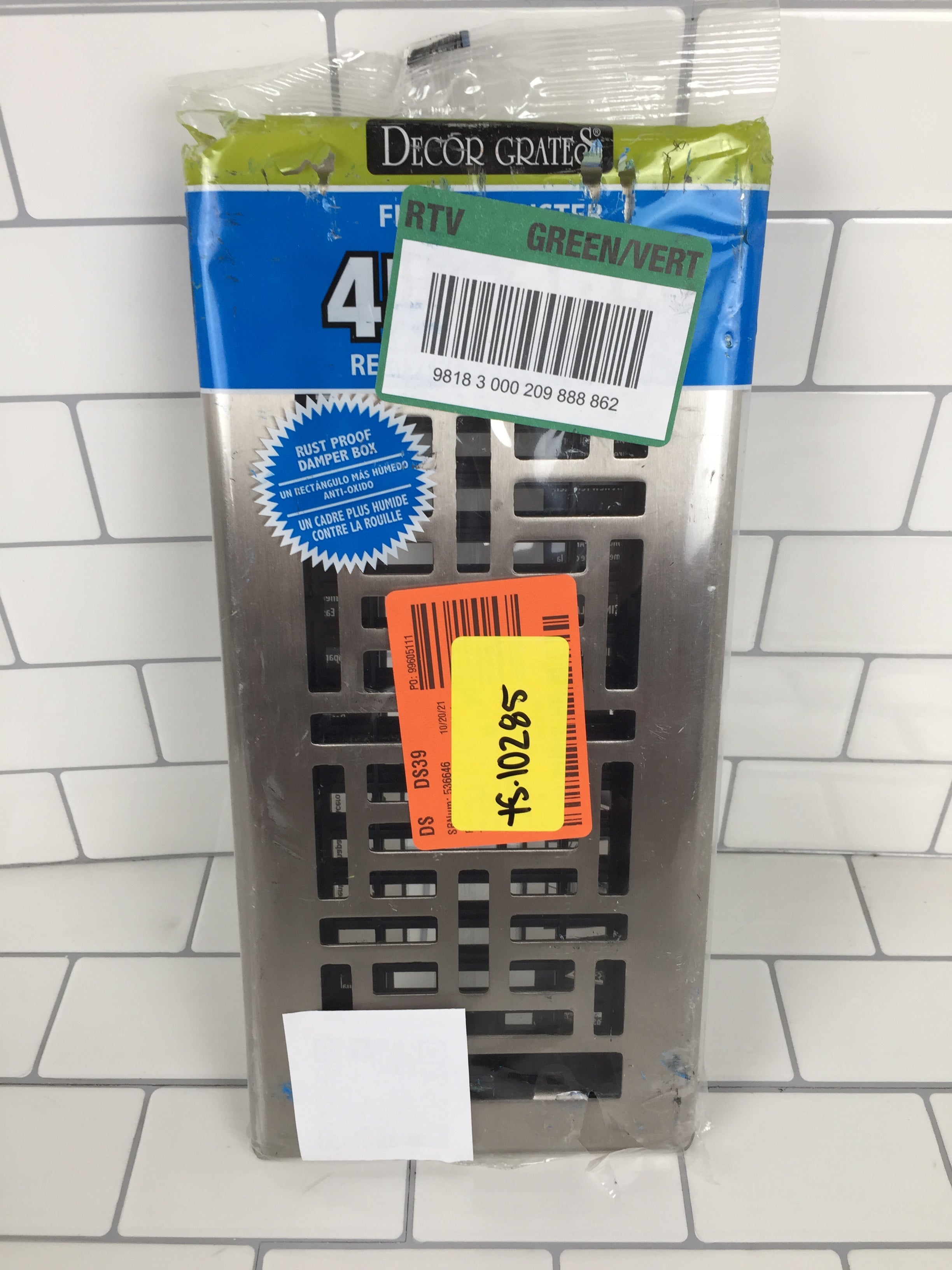 Decor Grates AJH410-NKL Floor Register, 4" x 10", Nickel (7439711207662)